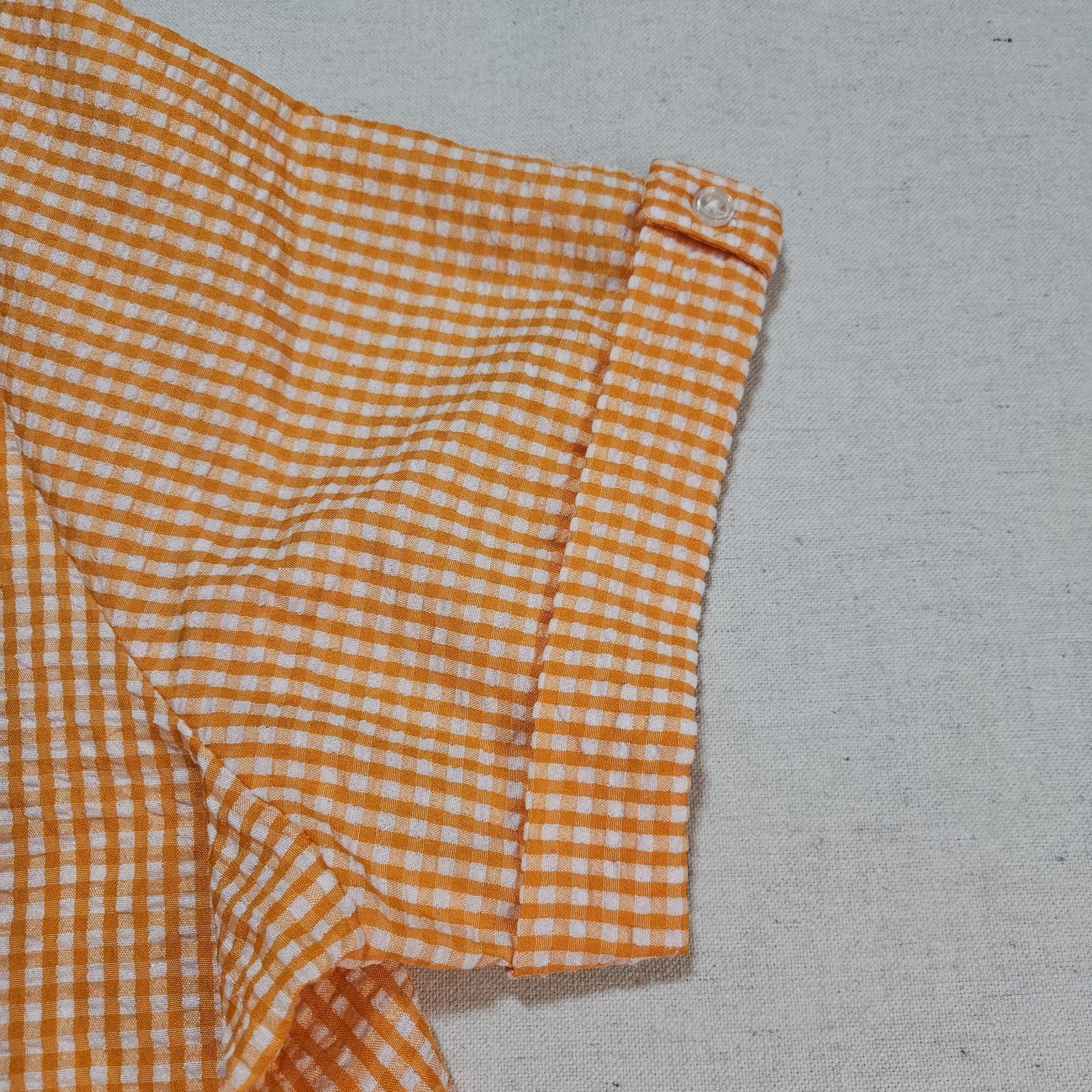 American Sweetheart Women’s 2XL Orange and White Gingham Seersucker Blouse Vtg