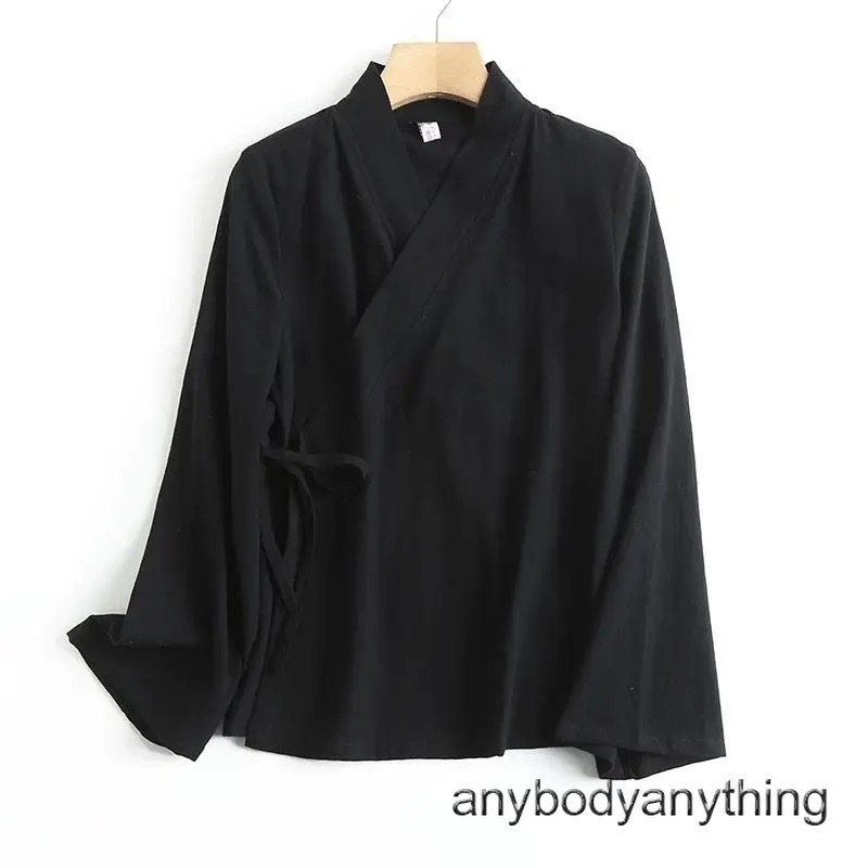 Cotton Hanfu LongSleeve Shirt Women Chinese Vintage Top Lining EthnicStyle Party