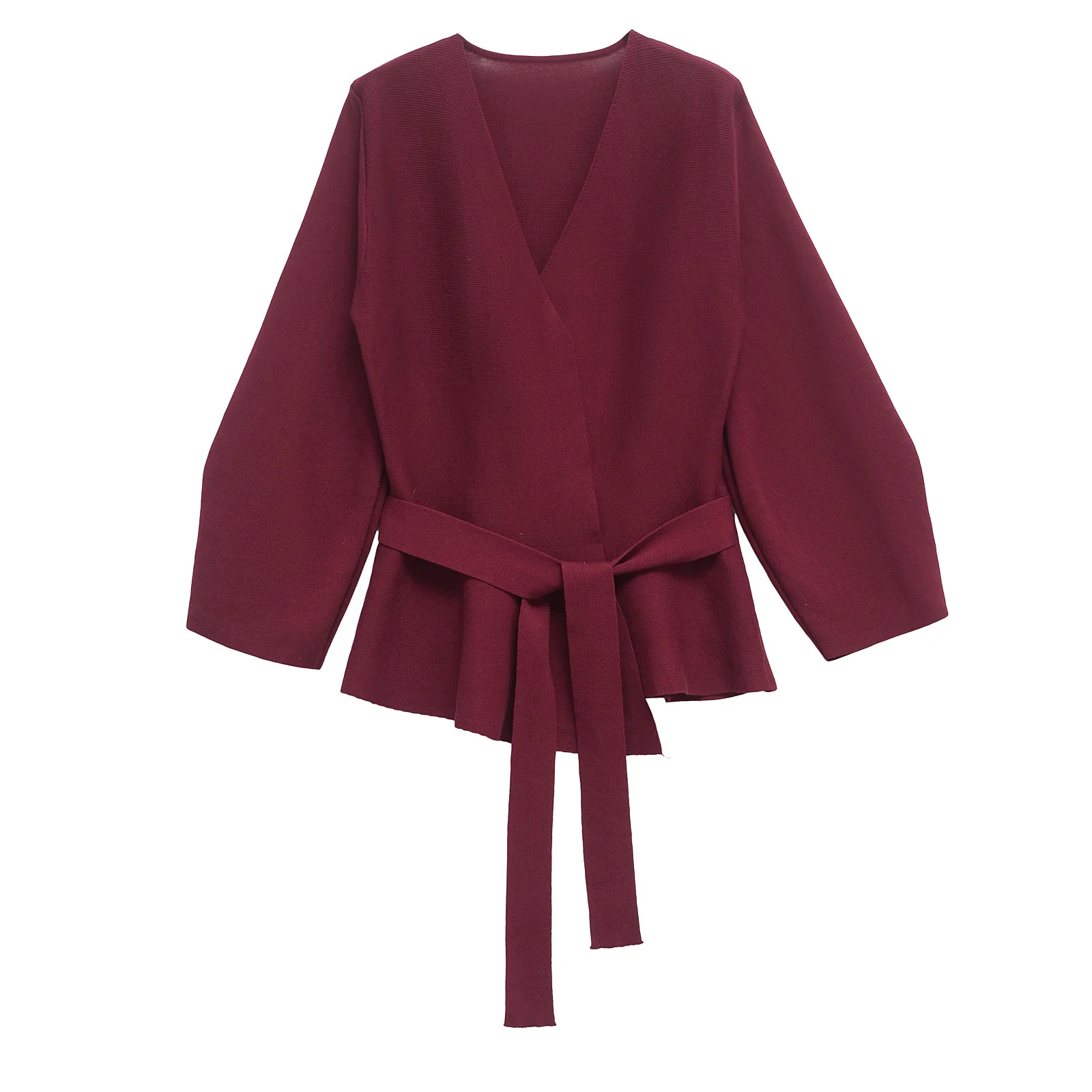 Spring Women Shoulder Pad Belt Knit Blazer Women Retro V-neck Long Sleeve