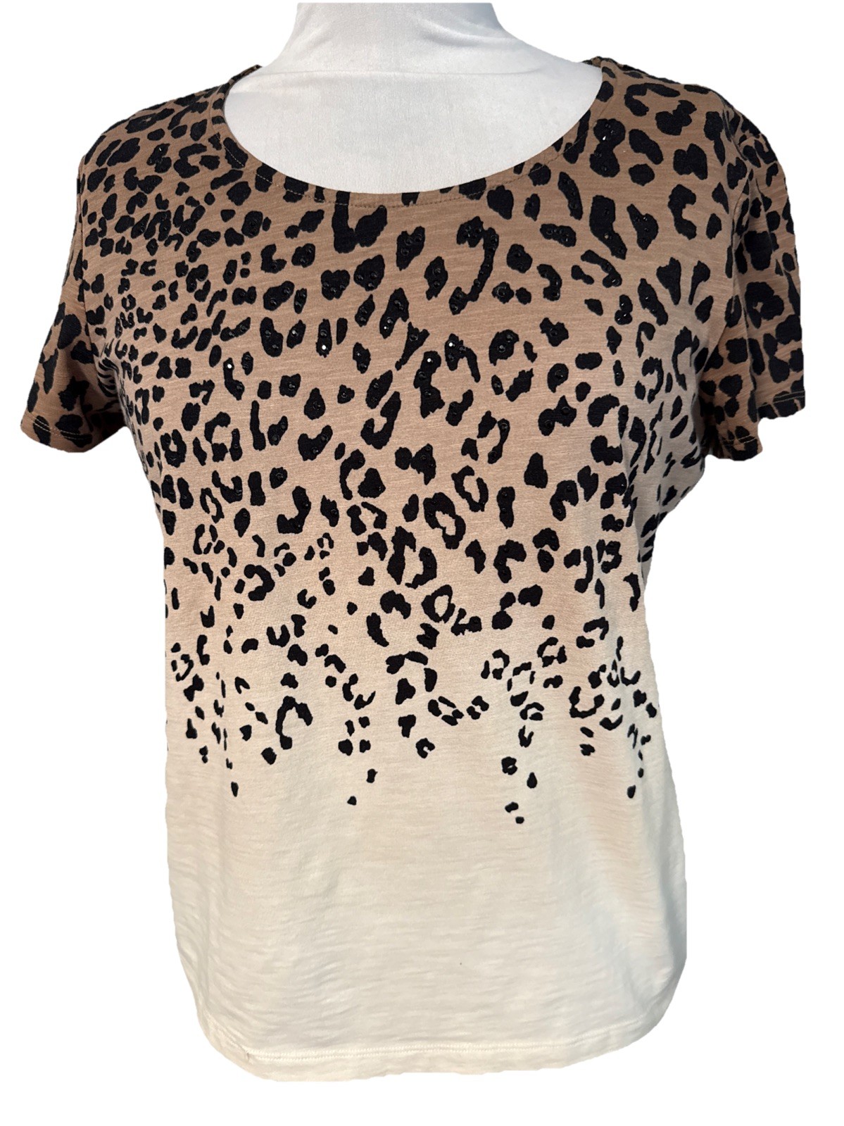Zenergy by Chico’s Ombre Cheetah Print Embellished Short Sleeve Top Size M