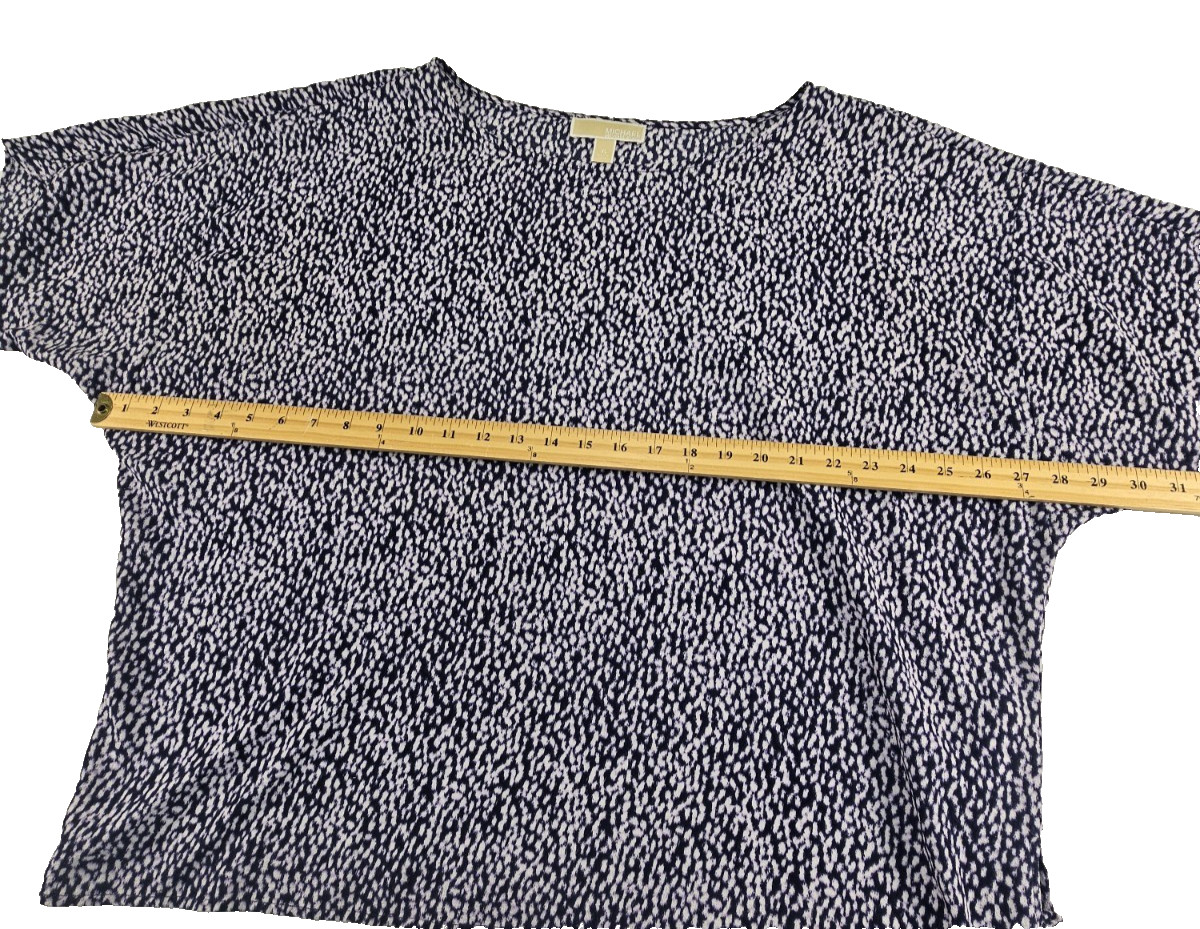 Michael Michael Kors X Large Blue White Speckled Print Tie On Side Casual Blouse
