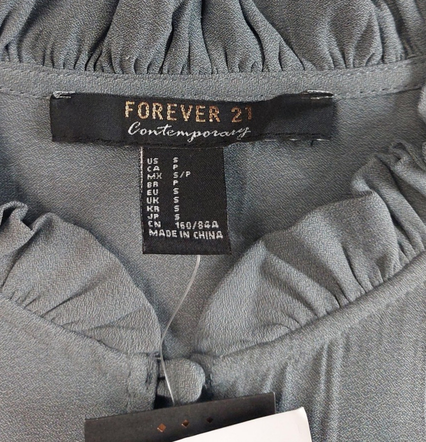Forever 21 Shirt Womens Small Dusty Blue Cold Shoulder Ruffle Long Sleeve Top
