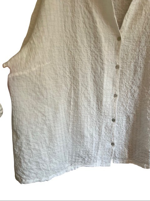 Eileen Fisher Woman 3X Top Cream Organic Cotton Boxy Band Collar Shirt Blouse