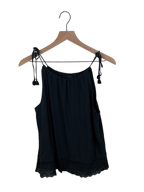 J. Crew Black Tie-strap Eyelet Trim Tank Top Cami Size Large Cotton Blend J1515