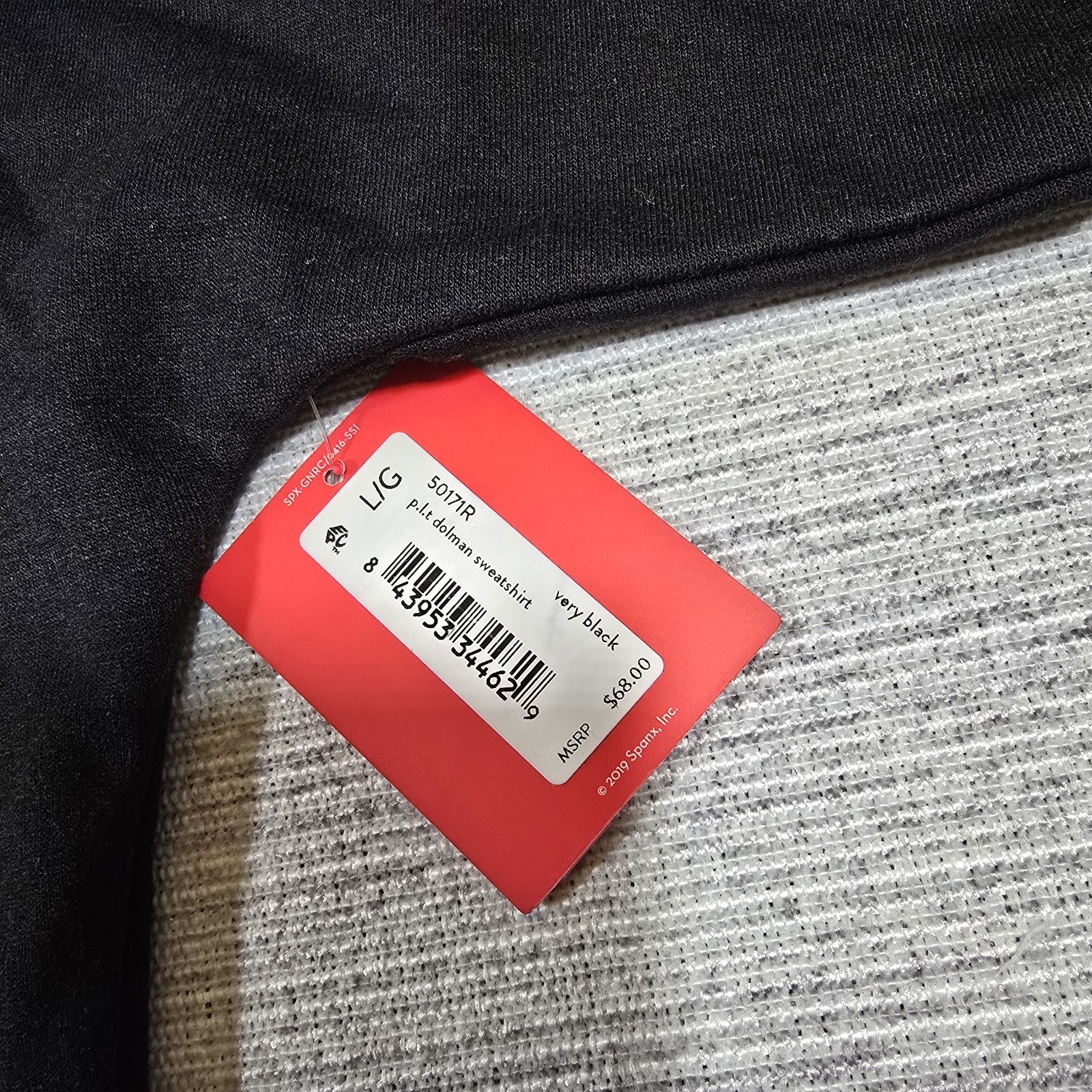 Spanx PLT Perfect Length Dolman 3/4 Sleeve Sweatshirt Top Womens L Black 50171R