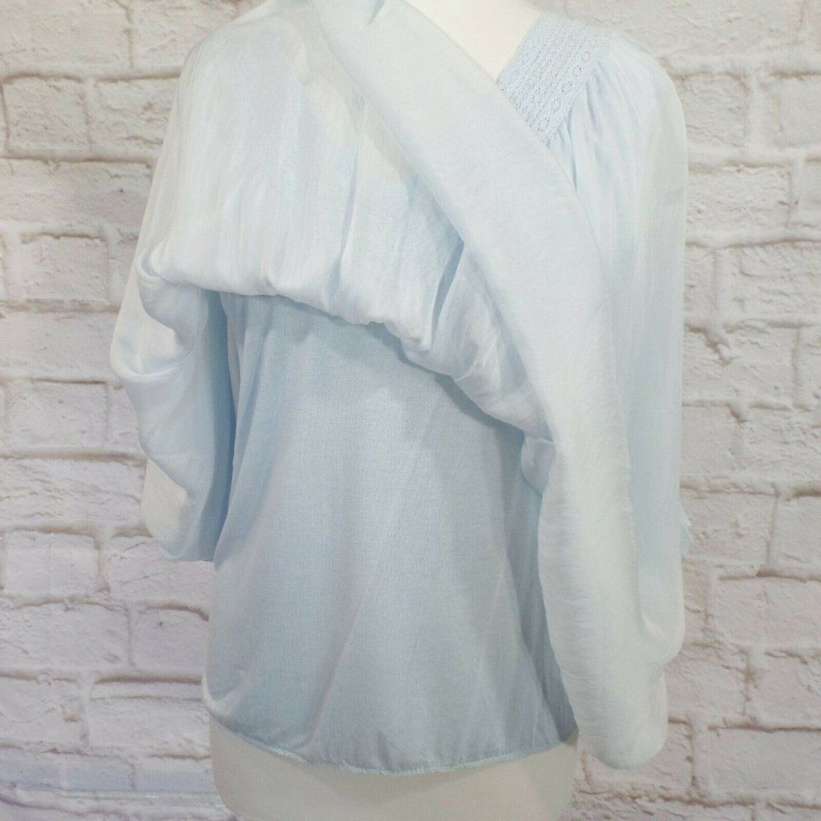 GYPSY ROSE Crochet Trim Flowy Blouse Bohemian Hippie Blue Sz. One Size