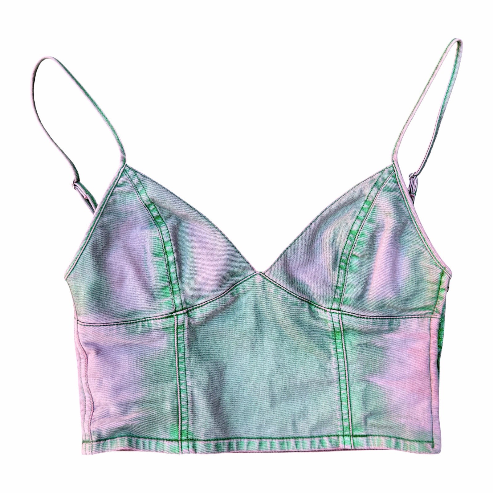 Authentic Diesel Brand Pink Green Metallic Denim Crop Top Bustier Sz S