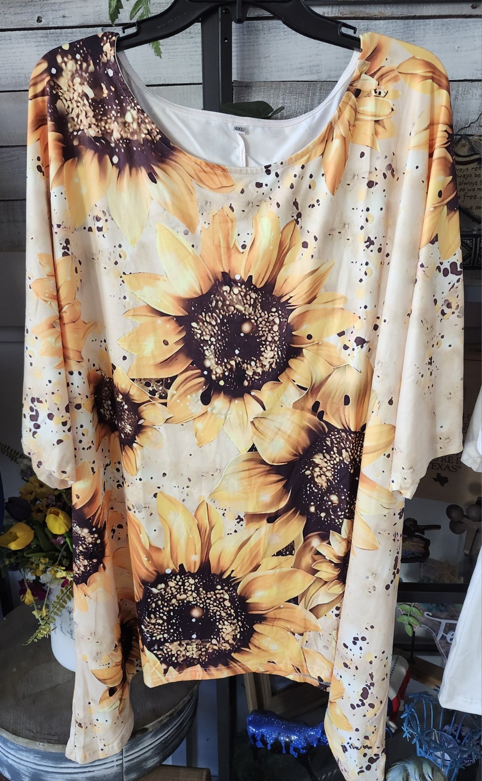Sunflower Top Short Sleeve Round Neck Women’s Blouse 4X