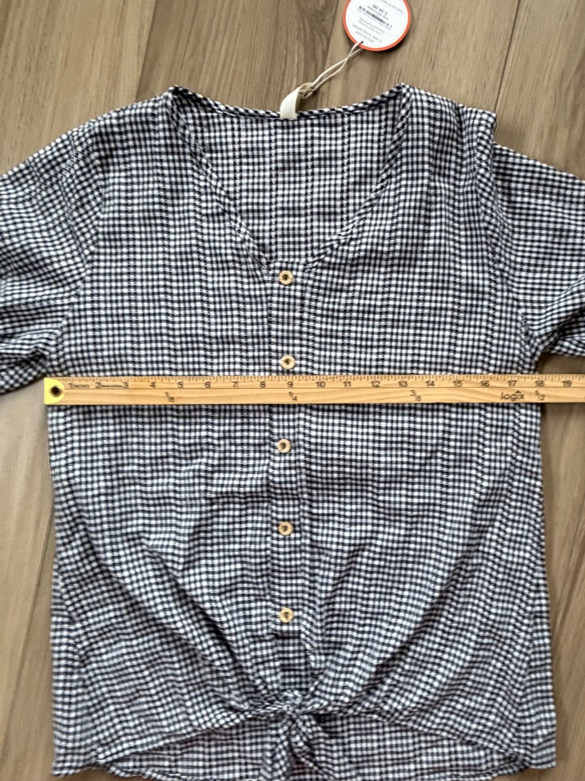 Flamingo Urban Black White Check Tie Front Blouse Gingham Sleeve Sz S NWT