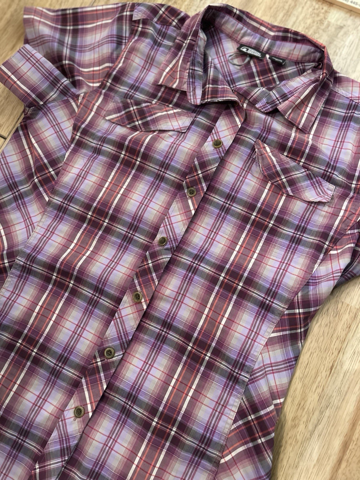 Eastern Mountain Sports Button Up Short Sleeve Hiking Shirt Purple Womens Large