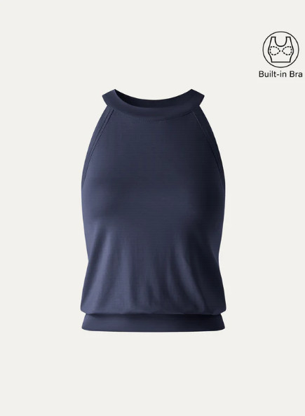 OGL Halter Neck Banded Hem Bra Tank, Universe Navy