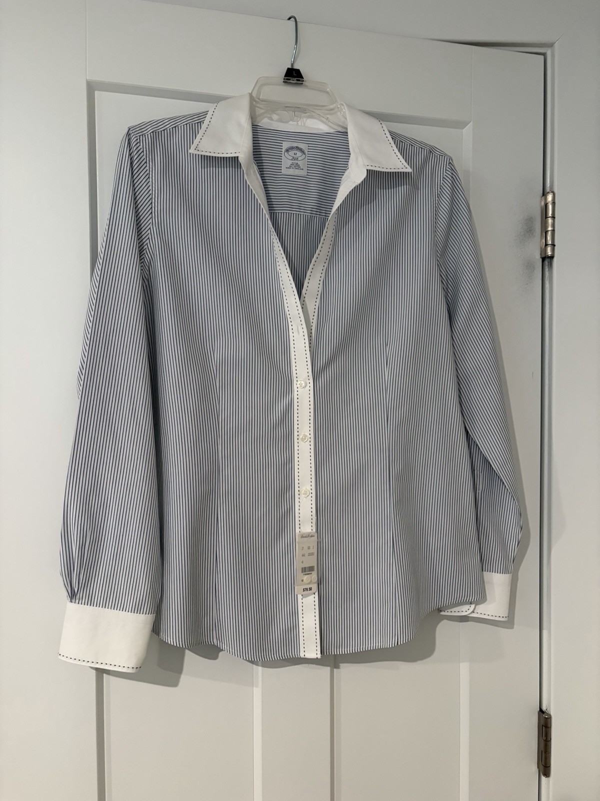 Misses Brooks Brothers BlackWhite Stripe long sleeve Button Front Blouse Size 12