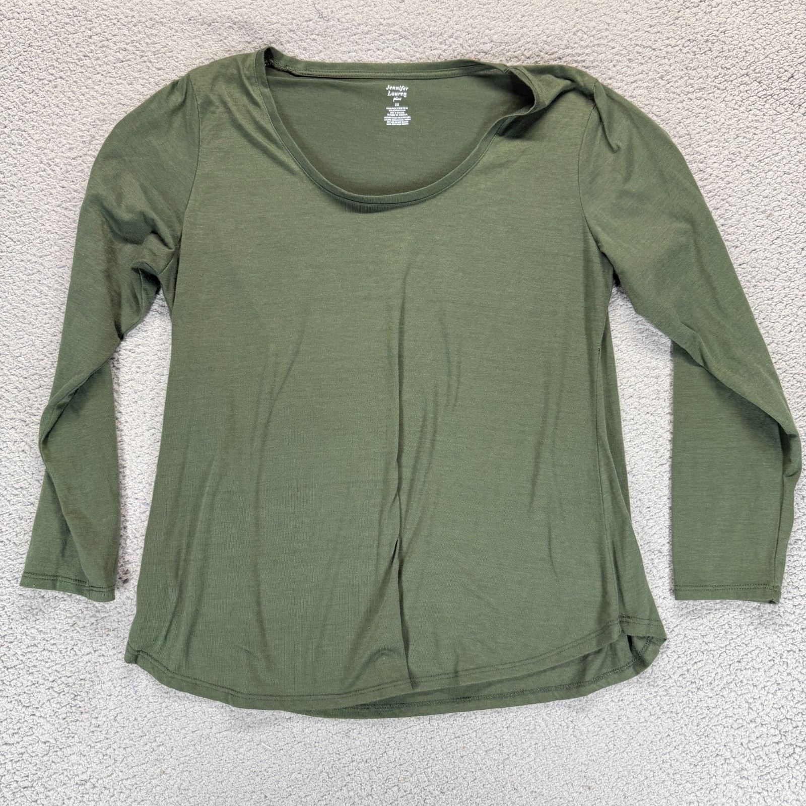 Jennifer Lauren Womens Long Sleeve Crew Neck Stretch T Shirt Green Size Plus 2X