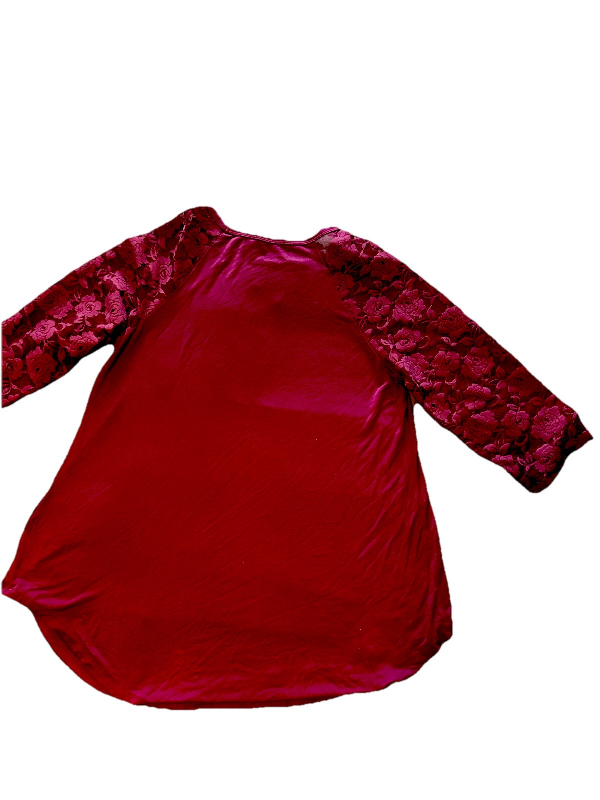 Burgandy Sheila Rose Tunic Top Size L Long Lace Sleeves New