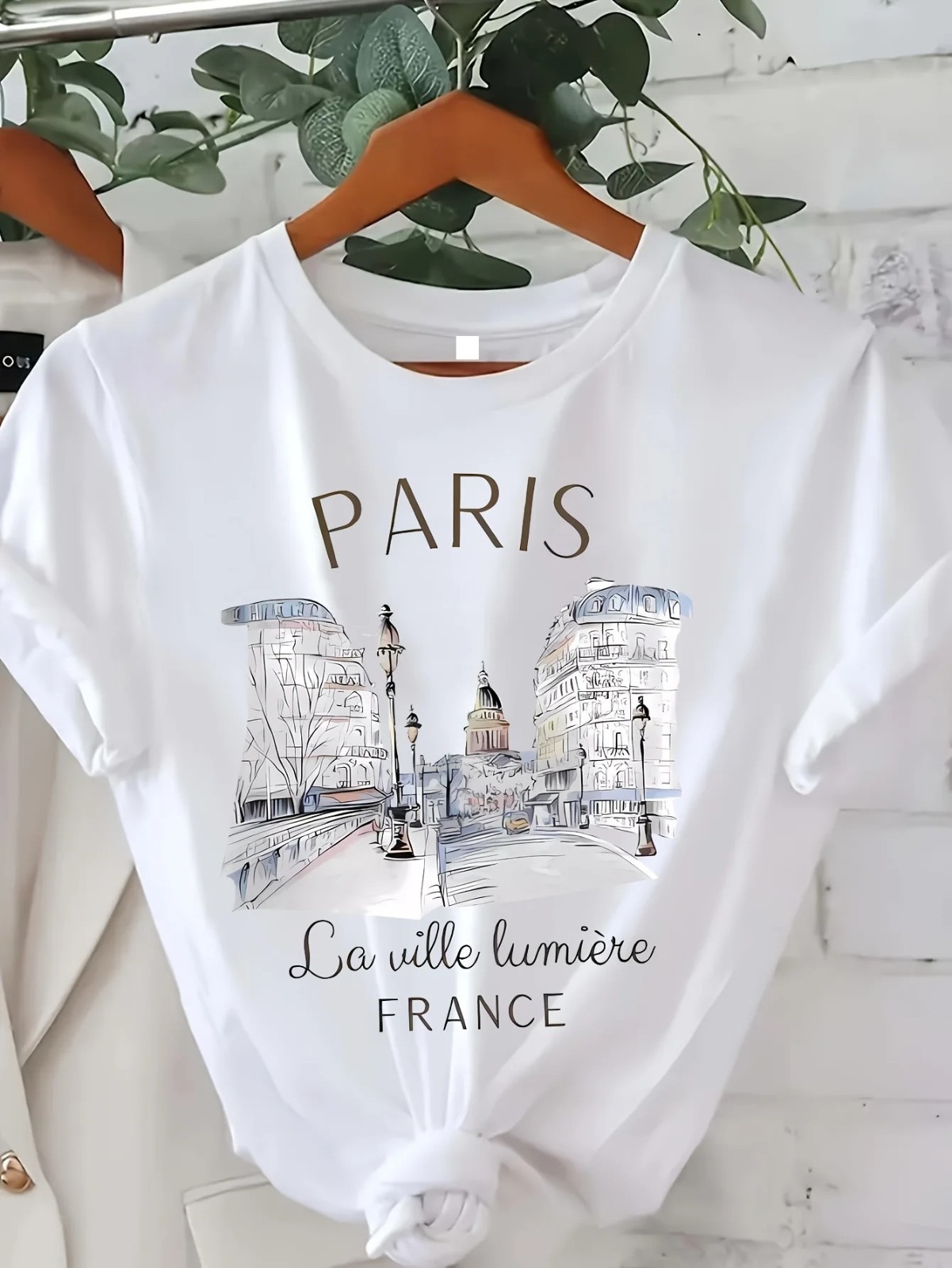 Paris Women Print T-shirt Girl Short Sleeve Crew Neck Casual Top for Summer