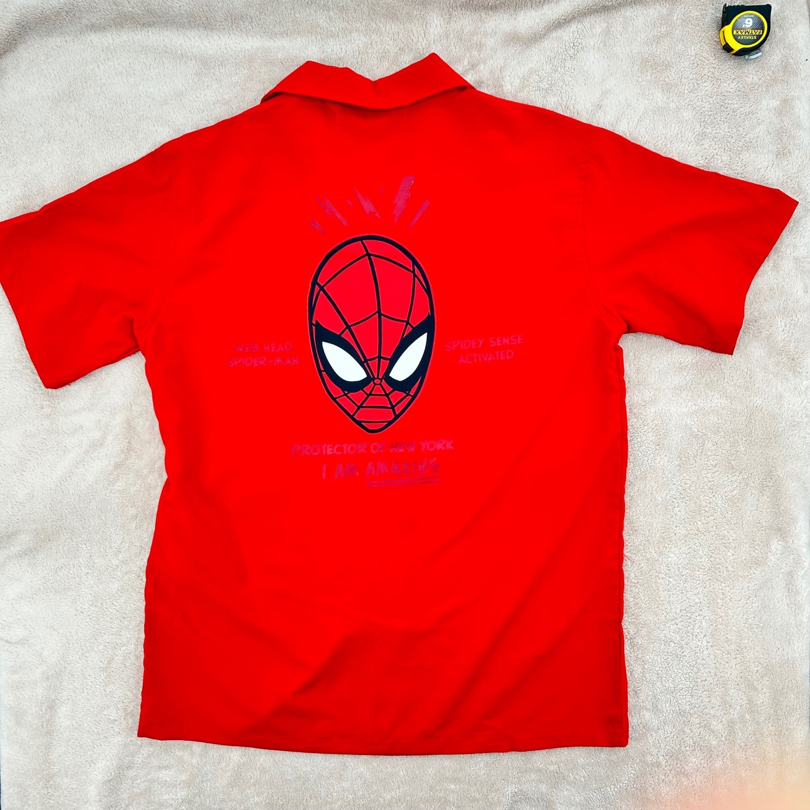 Marvel Spider-Man Red Button Down Shirt Short Sleeve Camp Collar SmalLRED