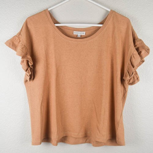 Moon River Women M Mustard Yellow Boxy Tee Tshirt Top Ruffle Sleeve Cotton Linen