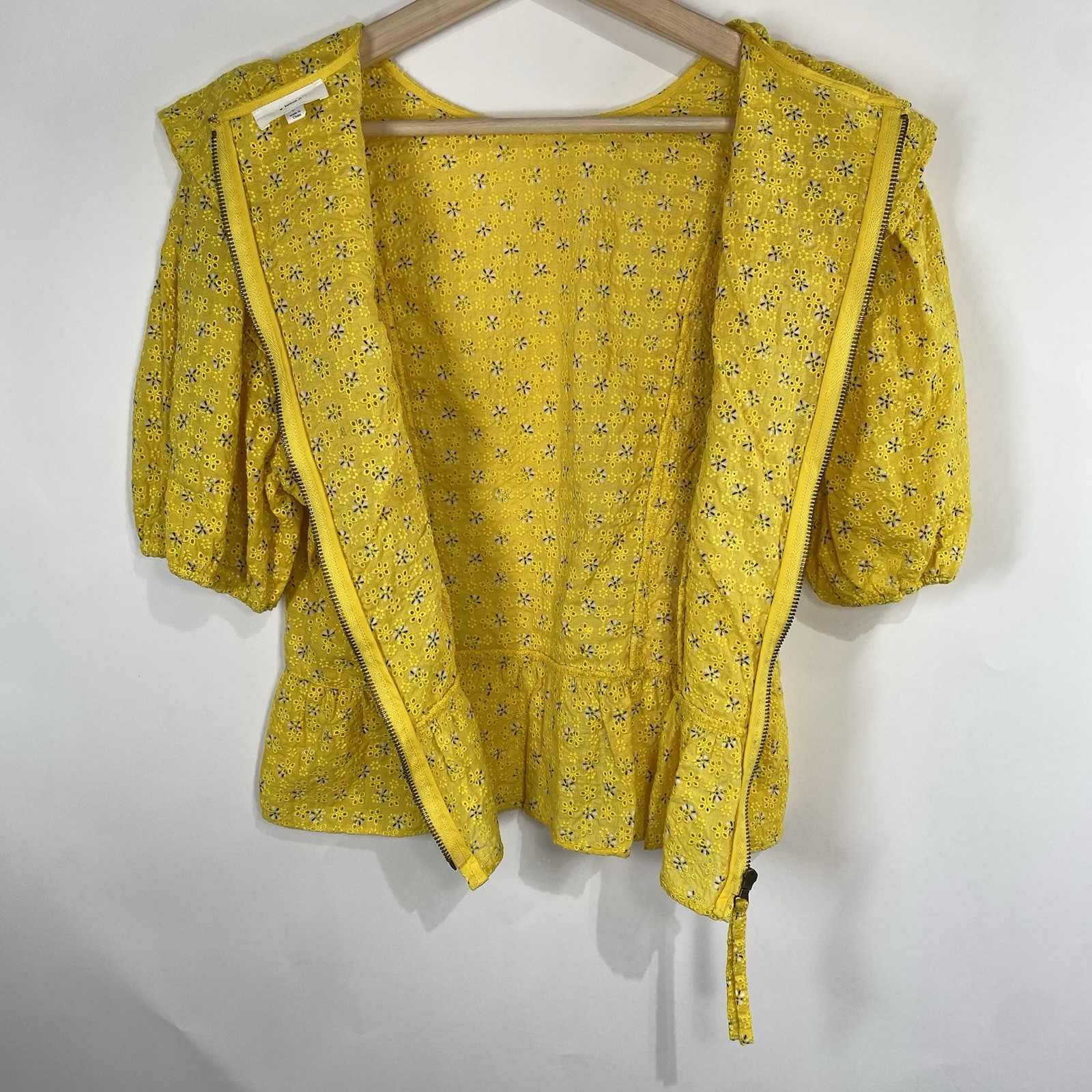 A Loves A Womens Floral Eyelet Ruffle Cottage Boho Yellow Top Size L Zip Back