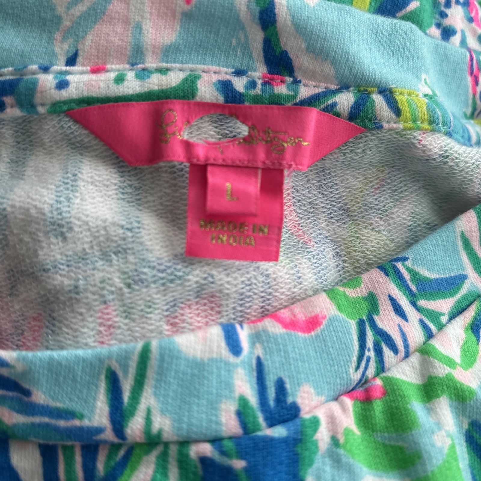 Lilly Pulitzer Jansen Long Sleeve Sweatshirt Blue Ibiza Tropical Size L NWOT