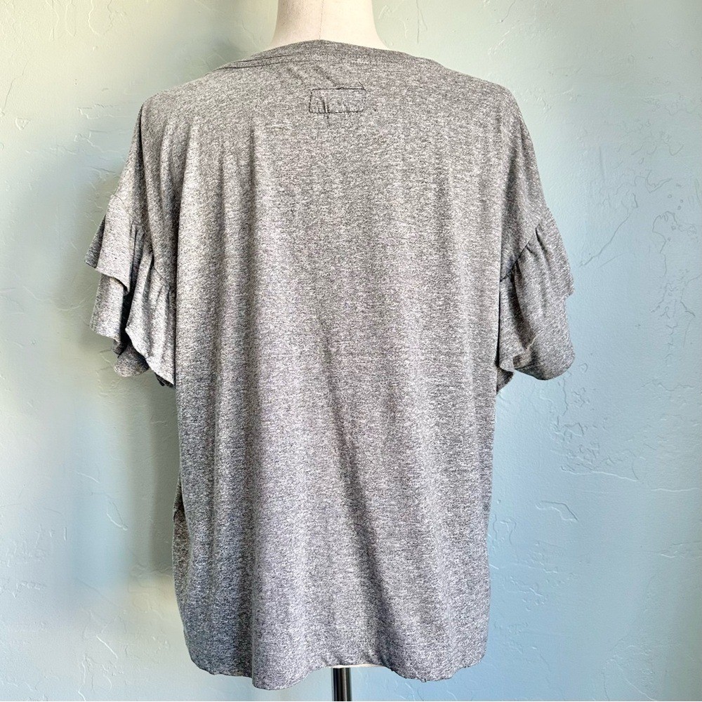 Current/Elliott Women’s Heather Gray Oversized Fit Ruffle Roadie Tee Size Small