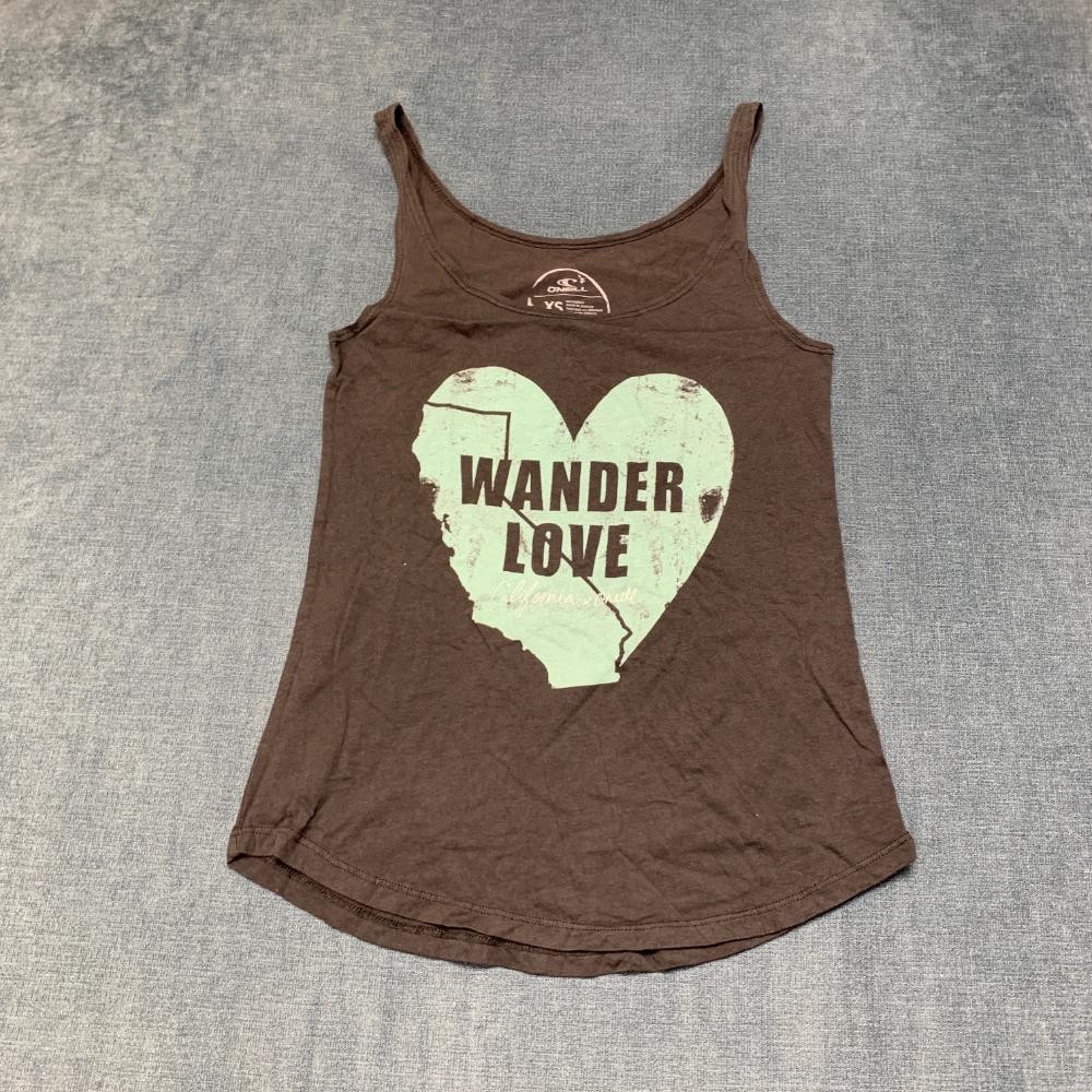 O’Neill Tank Top Womens XS Black Wander Love California Graphic Heart Scoop Neck