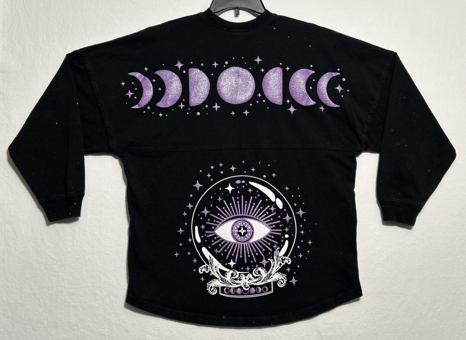Howl O Scream Black Sparkly w Purple Moons Eye Crystal Ball Spirit Jersey Small