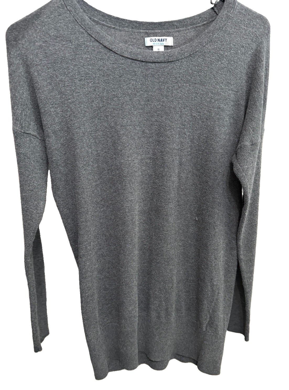 Old Navy Women’s XS Gray Long Sleeve Shirt Thigh Length Round Neck Cotton Blend