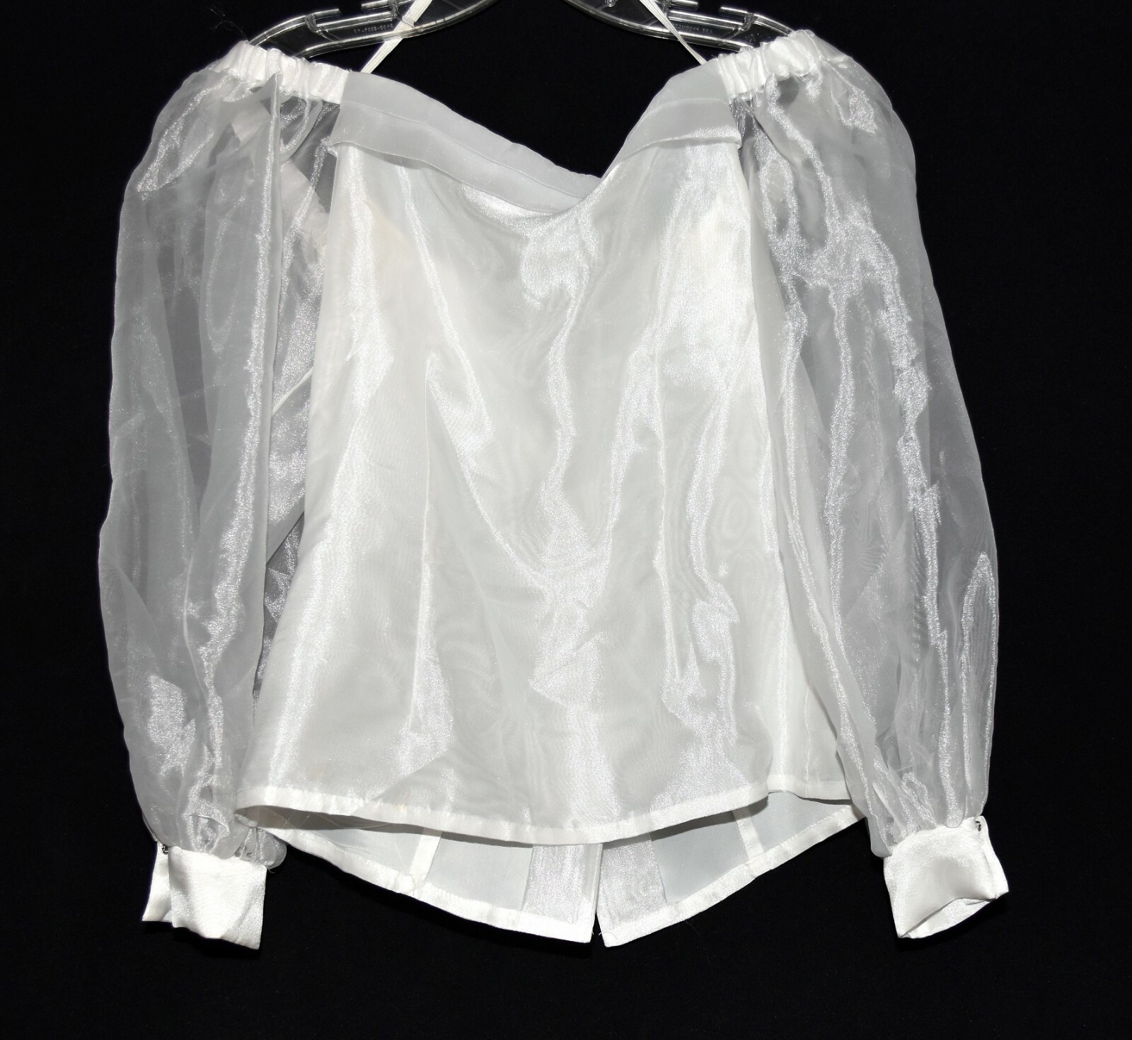 Vintage Ann Hobbs for Cattiva I Magnin White Billowy Sheer Sleeves Blouse Size 6