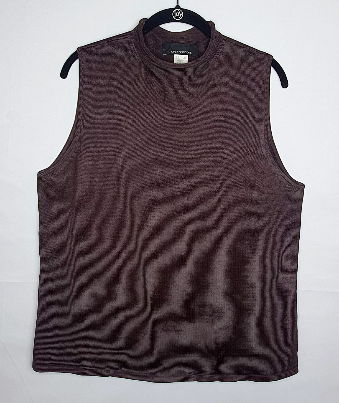 JNY Sweater Womens XL Brown Blended Fabric Mock Neck Sleeveless Stretchy Vintage