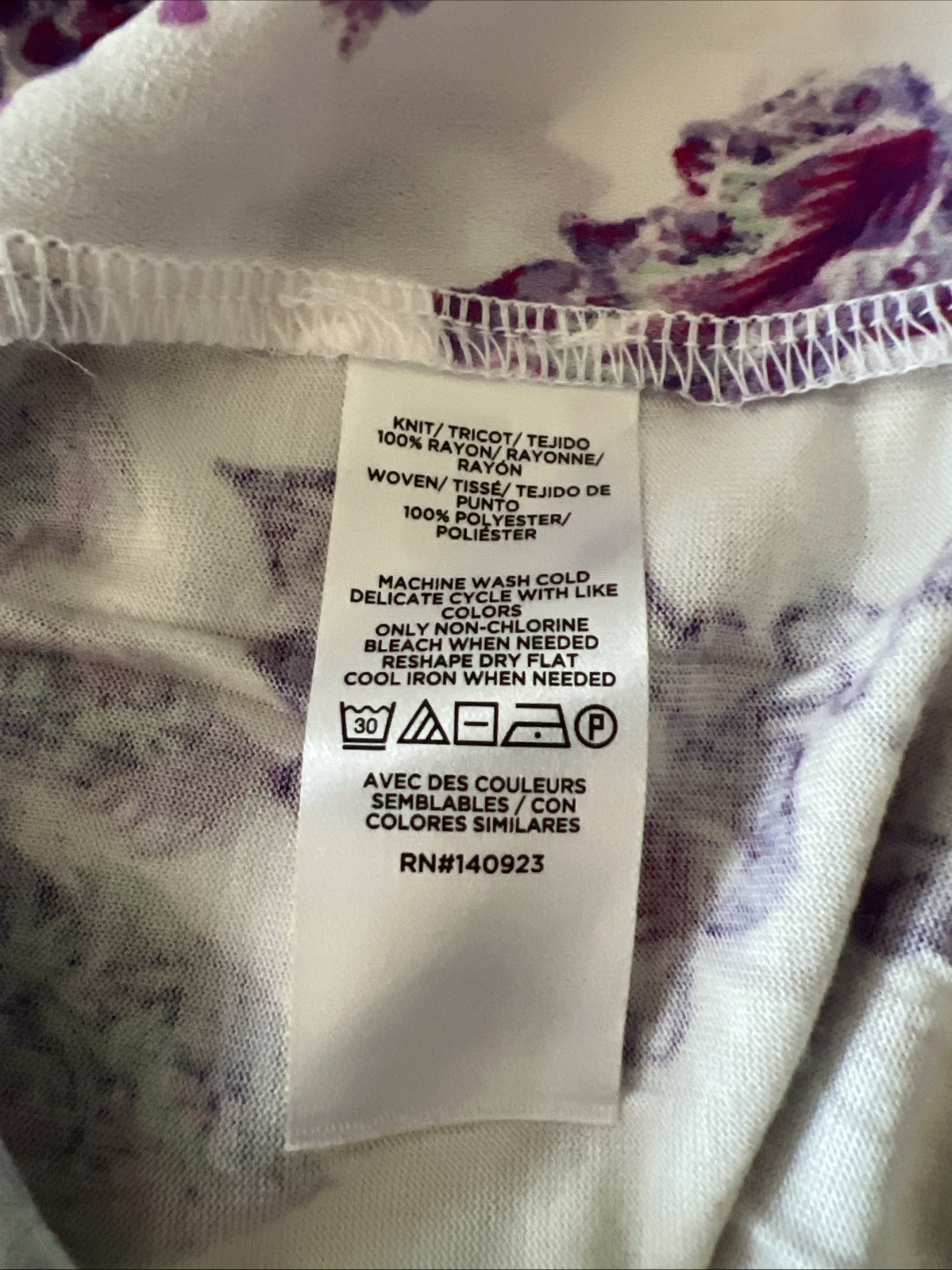 Loft L Purple Floral Pullover Blouse V Neck Long Bell Slvs 100% Rayon Washable