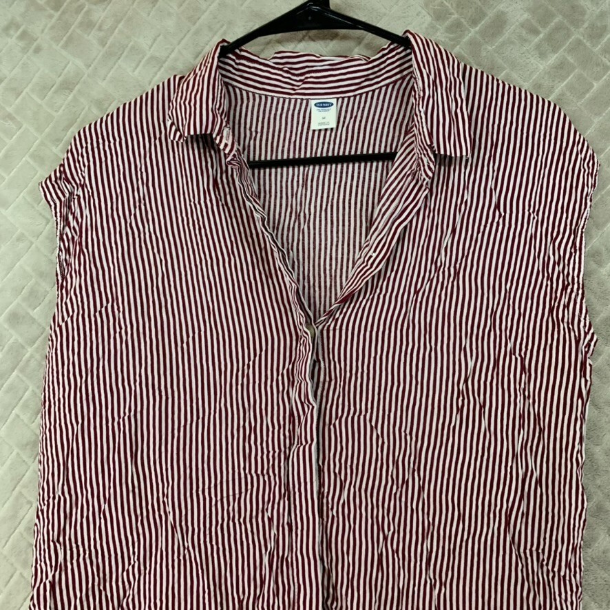 Old Navy Tunic Top Womens Medium Red White Striped Button Up Sleeveless