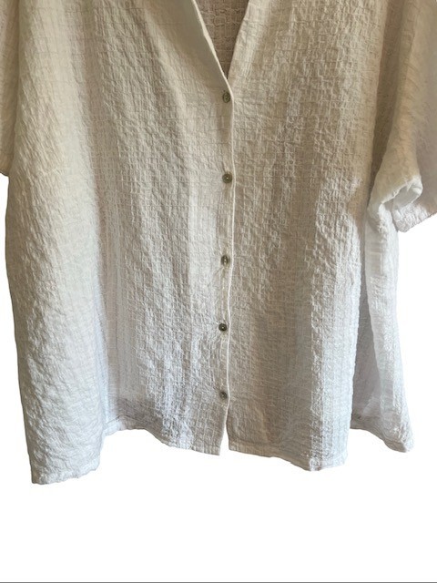 Eileen Fisher Woman 3X Top Cream Organic Cotton Boxy Band Collar Shirt Blouse