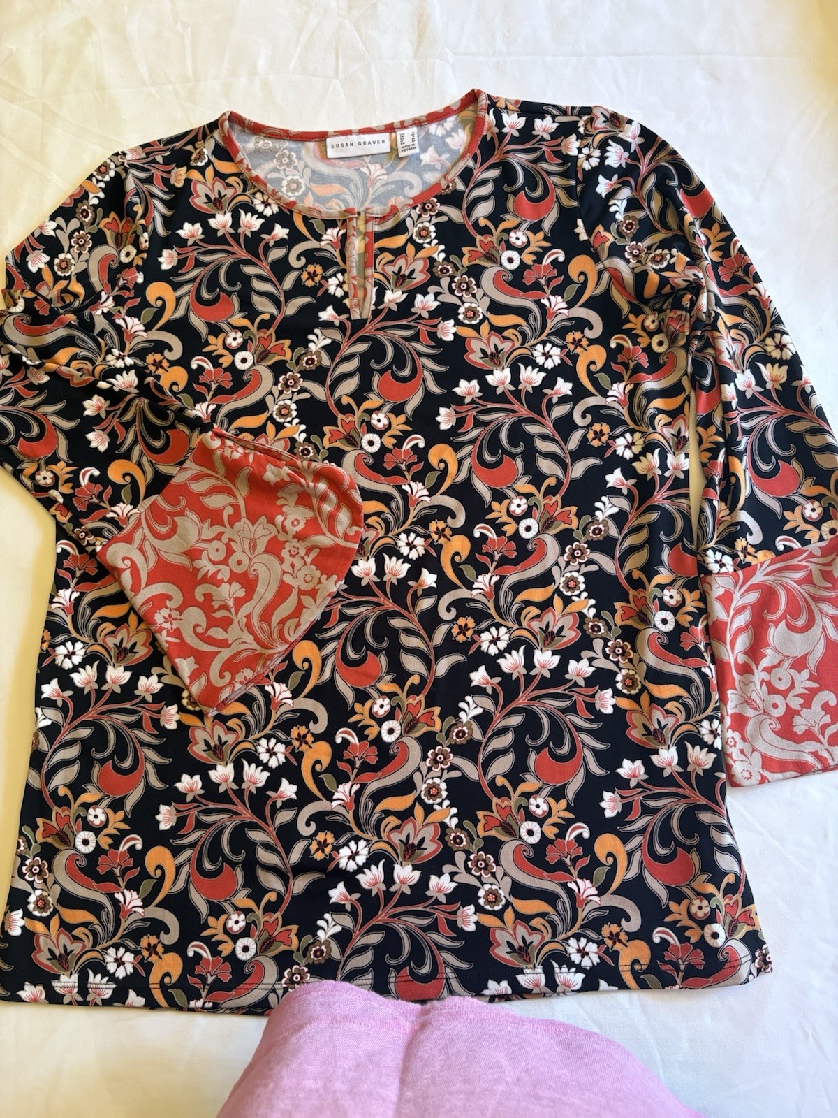 Gorgeous Susan Graver liquid knit floral paisley print tunic size small