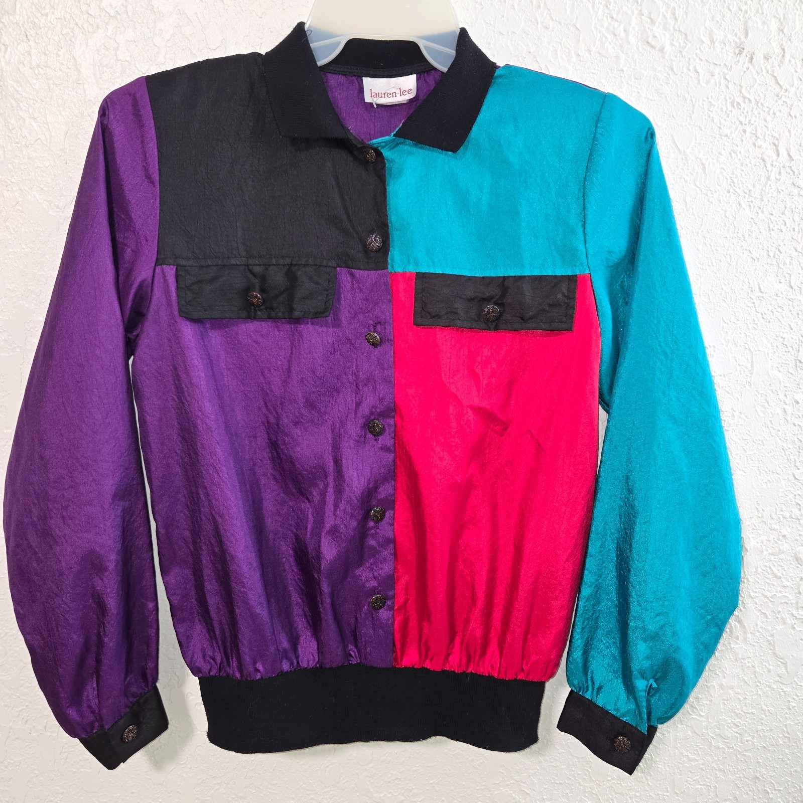 Lauren Lee True 80s 90s Color‑Block Windbreaker Top Women’s Size 8 S/M Made USA