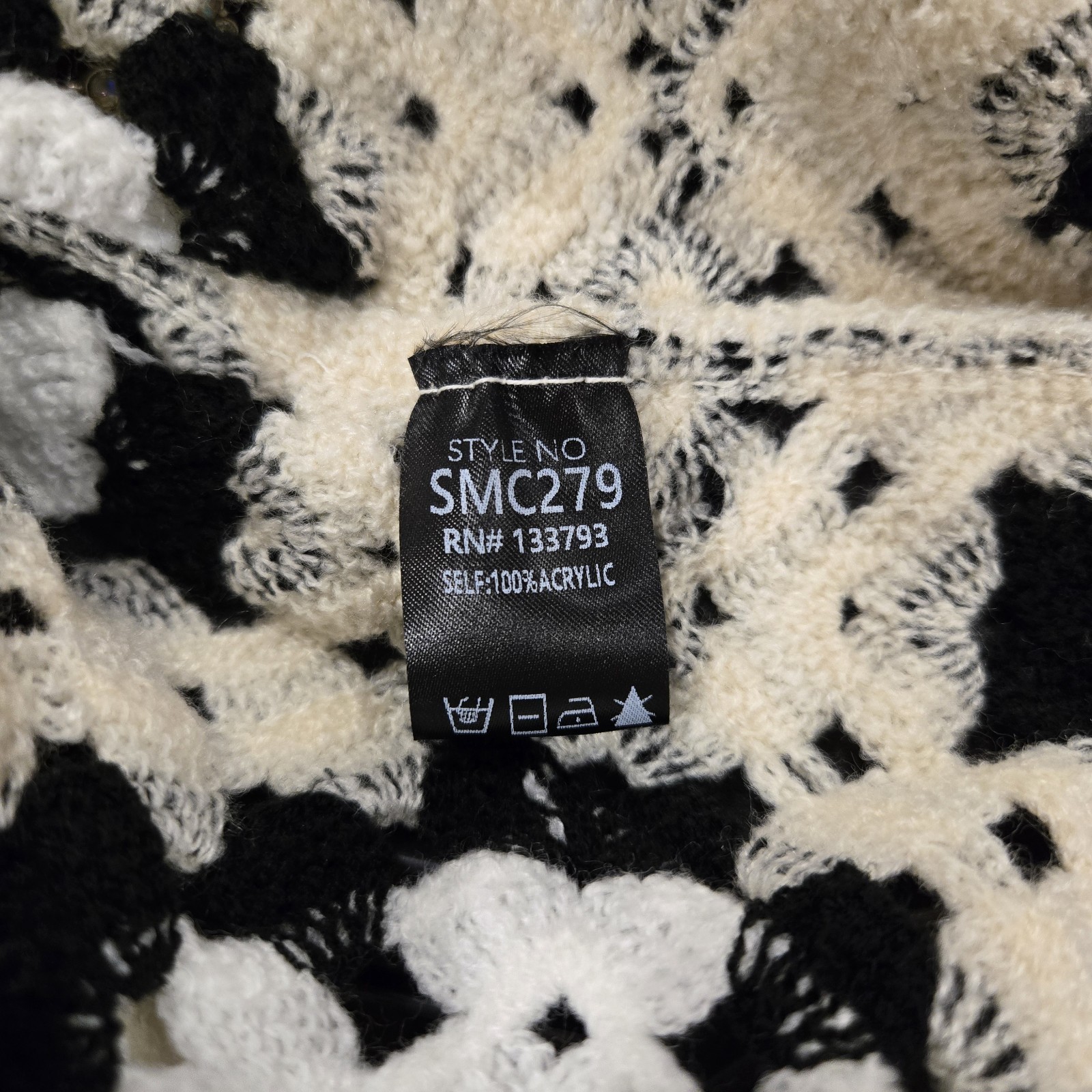 POL Crochet Granny Square Top Black Cream Oversized Boho Festival One Size NWT