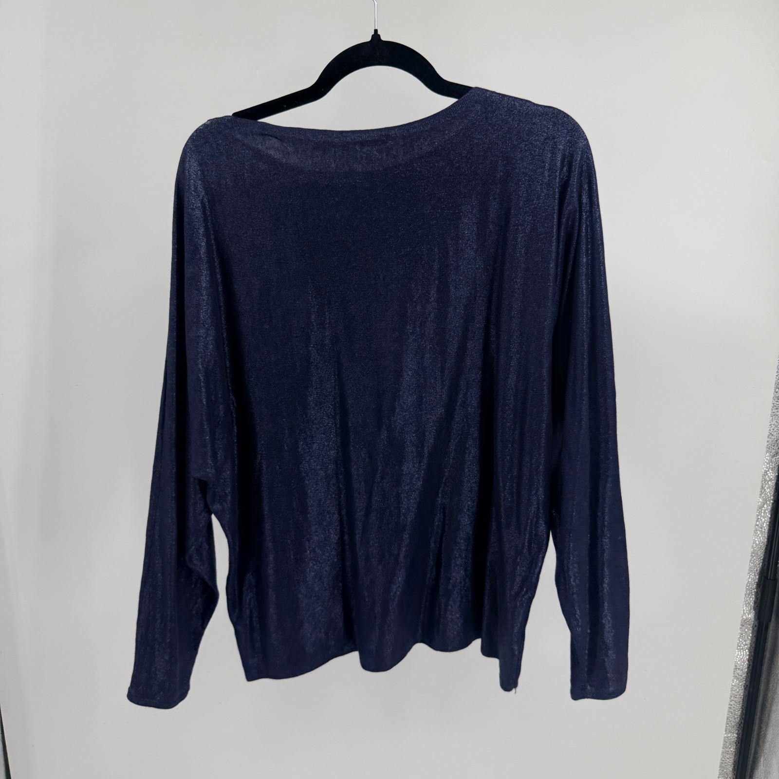 Lauren Ralph Lauren Navy Blue Metallic Shimmer Dolman Knit Top XL Boat Neck