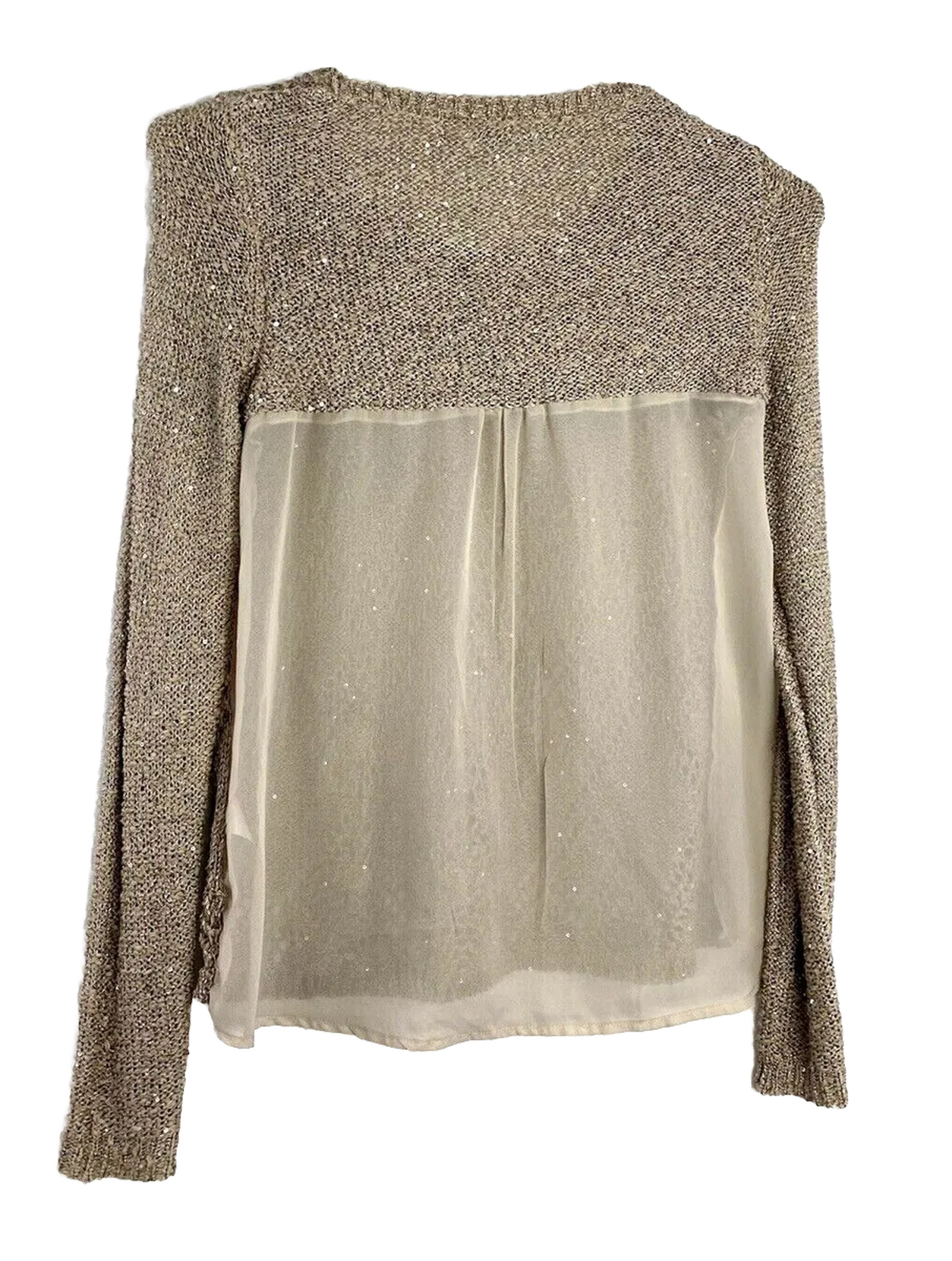 Maurices Women’s Metallic Accent Sequins Sheer Back Sweater Top Long Sleeves M
