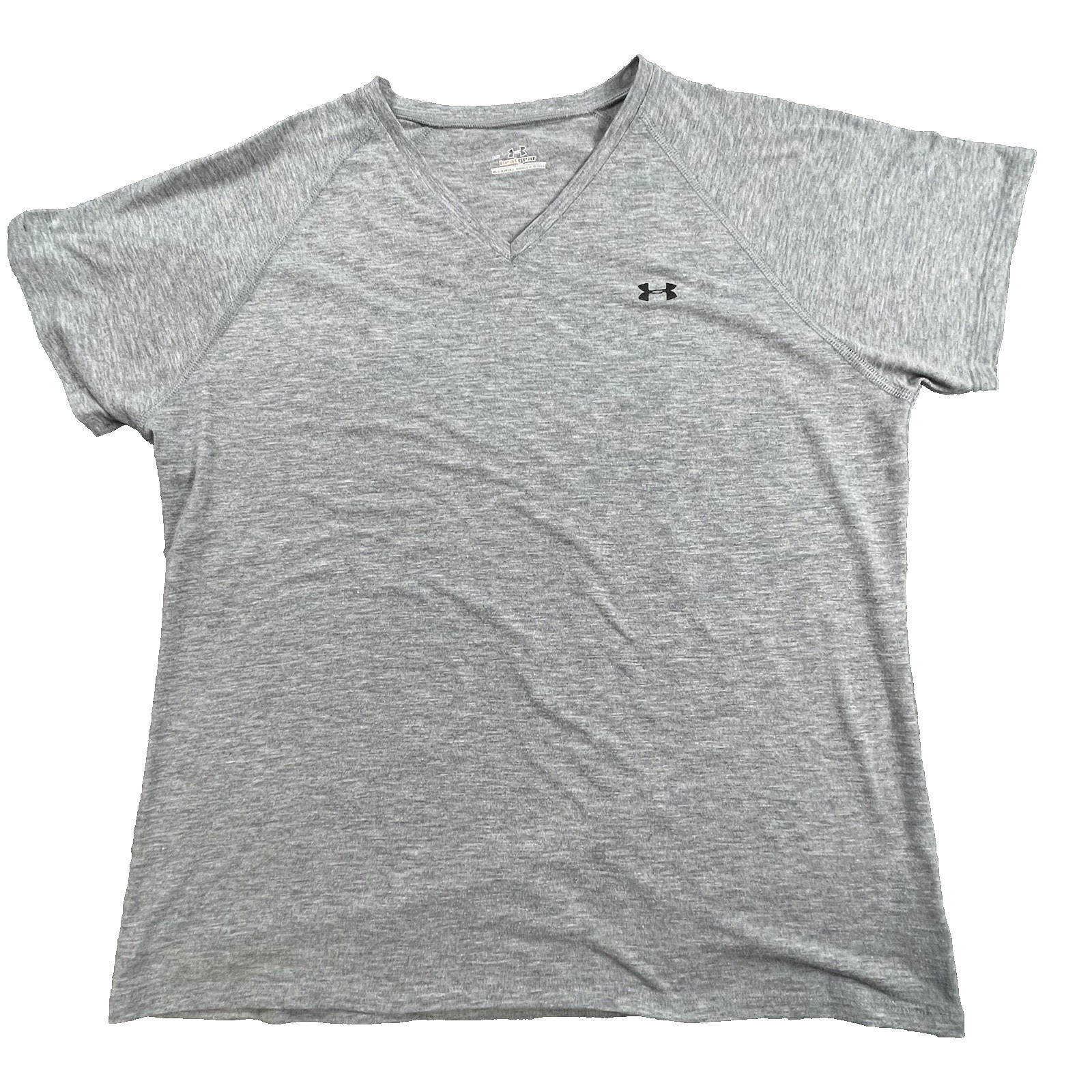 Under Armour Top Women’s Large Gray V-Neck Heat Gear Active Wear Pullover Lg