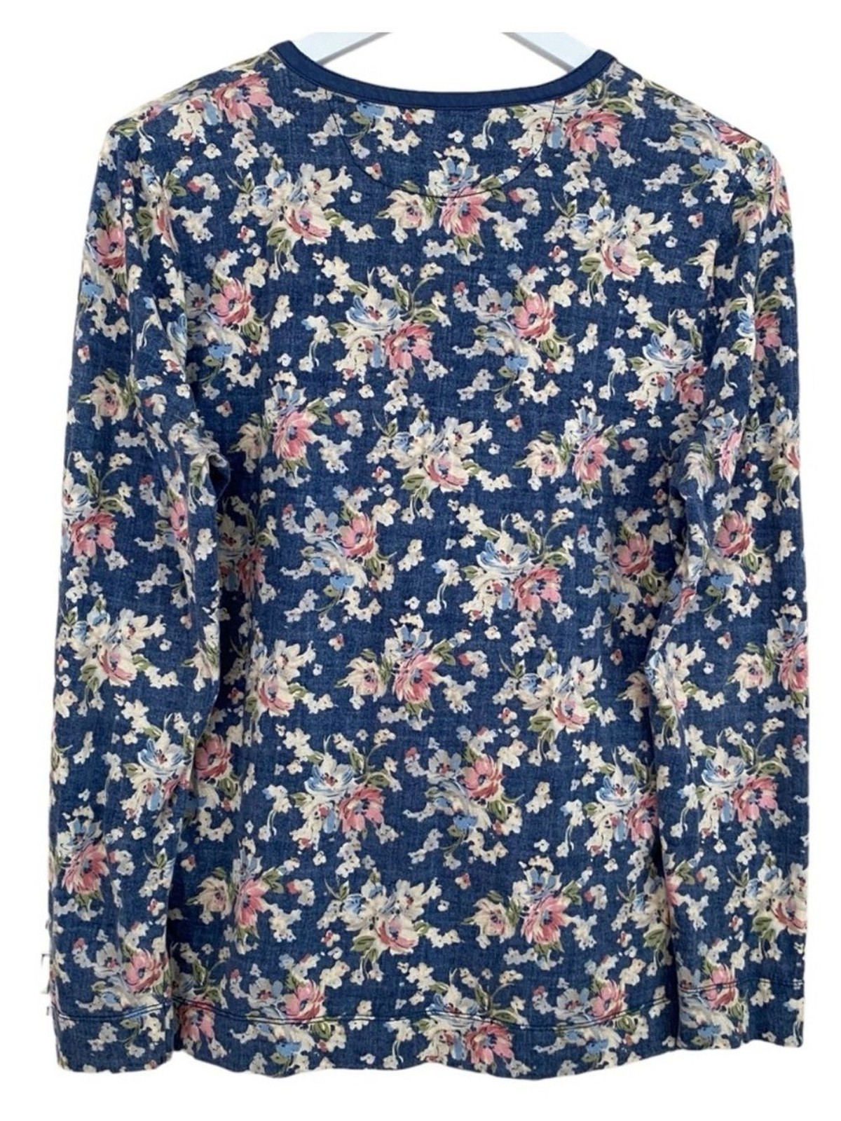 Ralph Lauren Floral Blue & Pink Ruffle Neckline Lightweight Long Sleeve Top