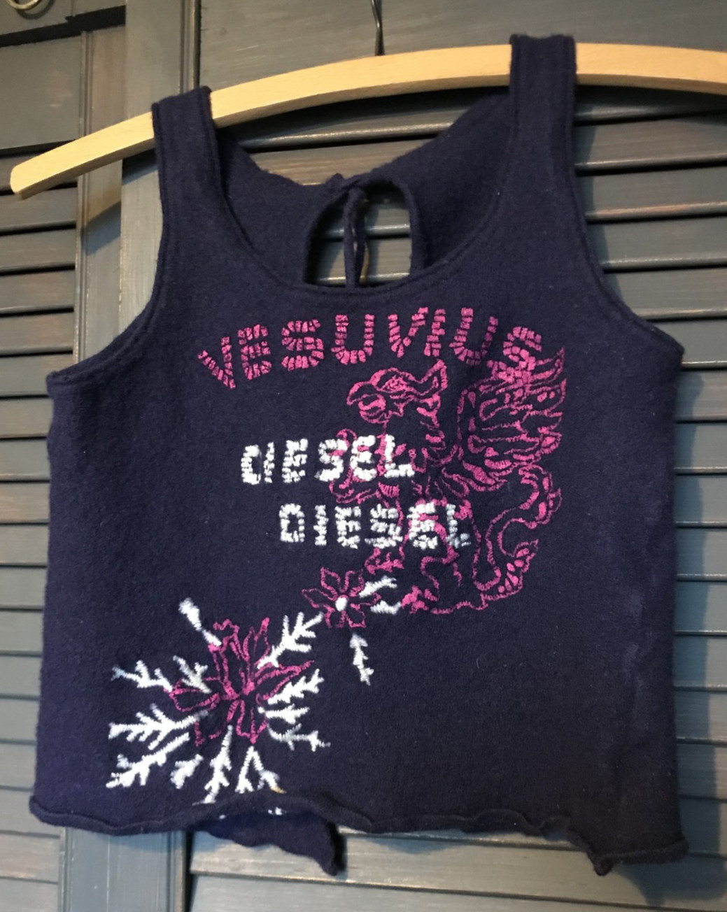 Vintage Diesel Vasuvius Purple & Pink Cut Out Tie Back Crop Vest Top Wool XS