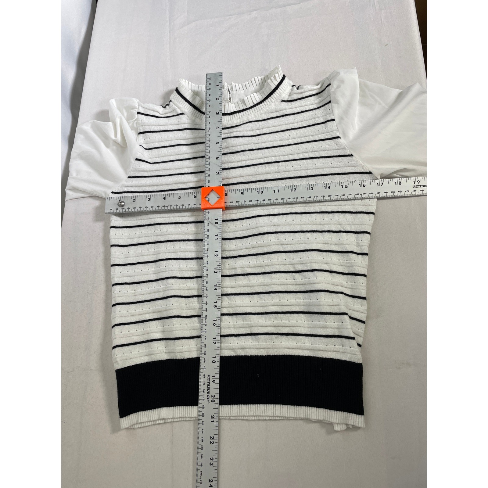 Sioni Milano Mock Neck Long Sleeve Blouse Striped White/Black Top Women’s SMALL