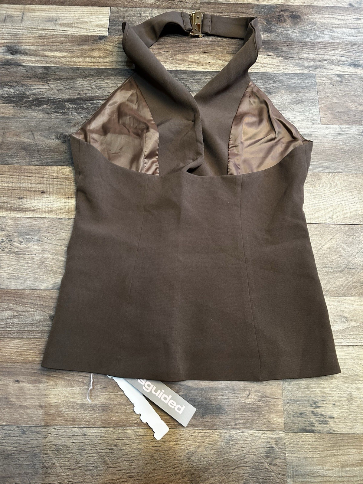 New! MISSGUIDED Asymmetric Halter Neck Sleeveless Revolve XLG Brown