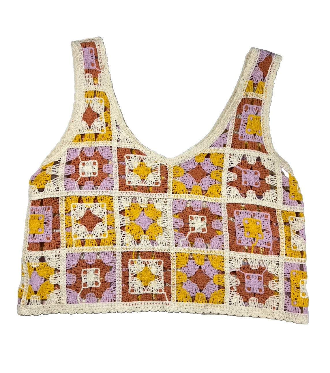 Rebellion Crochet Patchwork Tank Top Granny Square Boho Festival Size Large