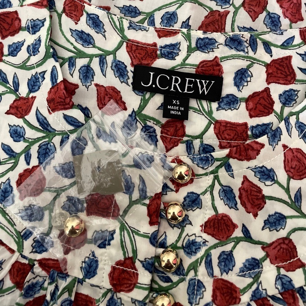 NWT!! J. CREW Shirred Popover Top Blouse Rosewood Floral Preppy Buttons X-Small