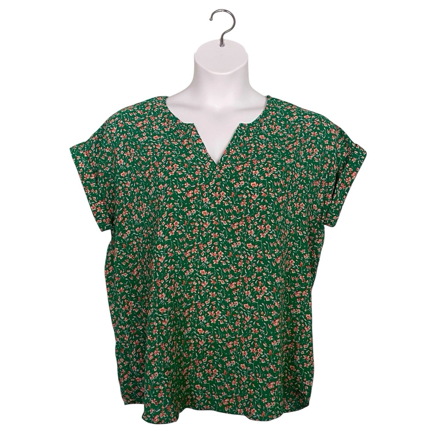 Green Floral Boutique Style Womens Dolman Sleeve Blouse by Staccato Size Large