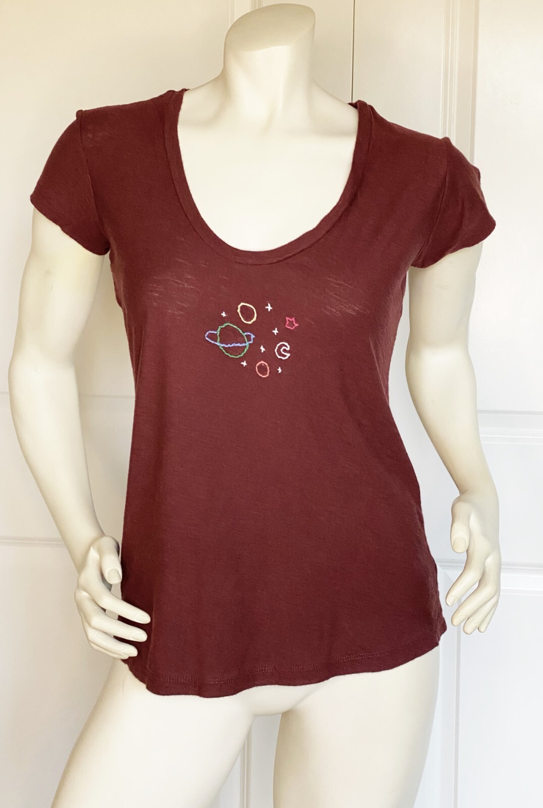STANDARD JAMES PERSE OXBLOOD COTTON BLEND SHORT SLEEVE T-SHIRT SIZE: 1