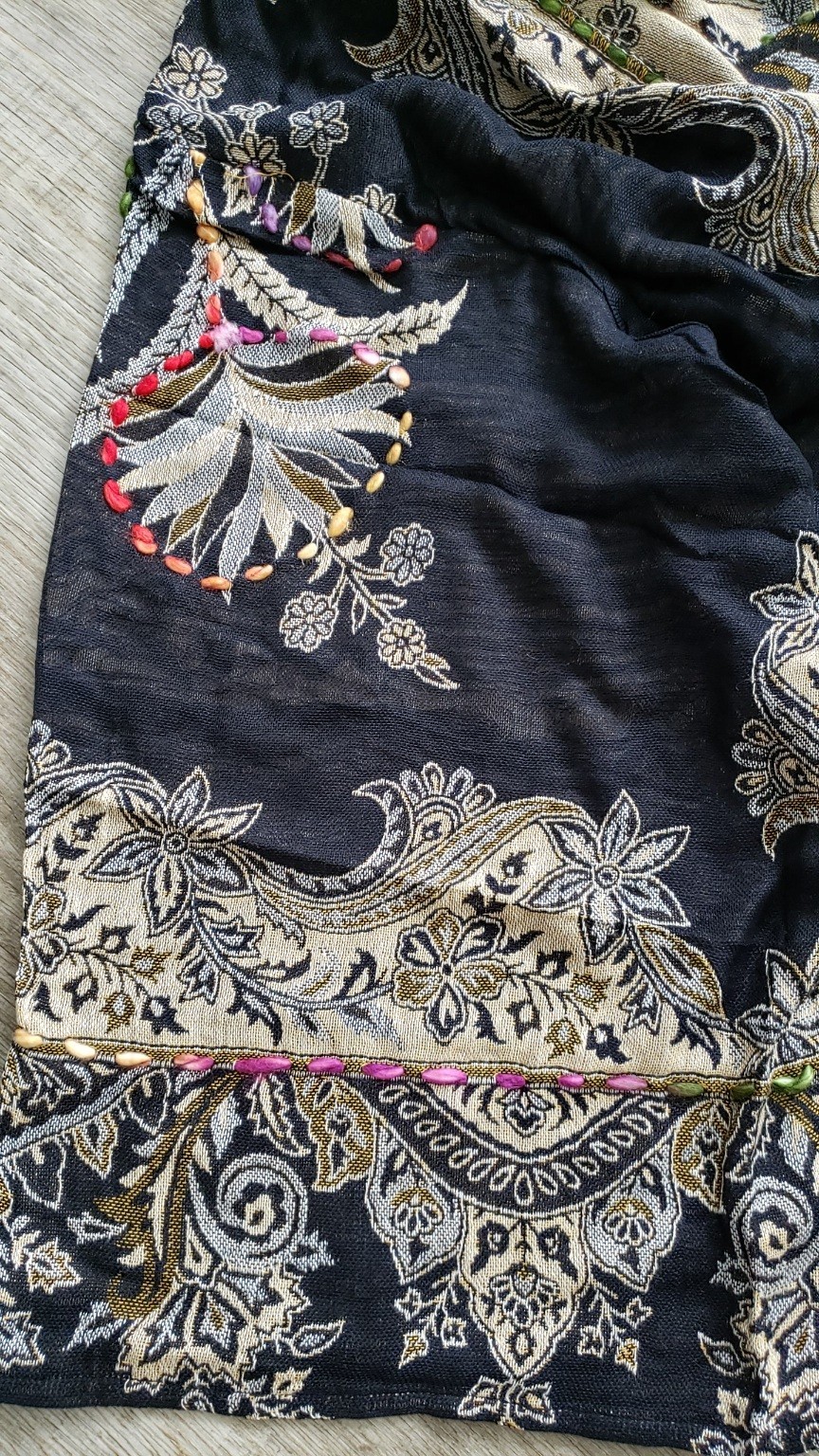 Boho Black Paisley Floral Embroidered Maxi Kimono Gypsy Hippie Duster Ca G2U