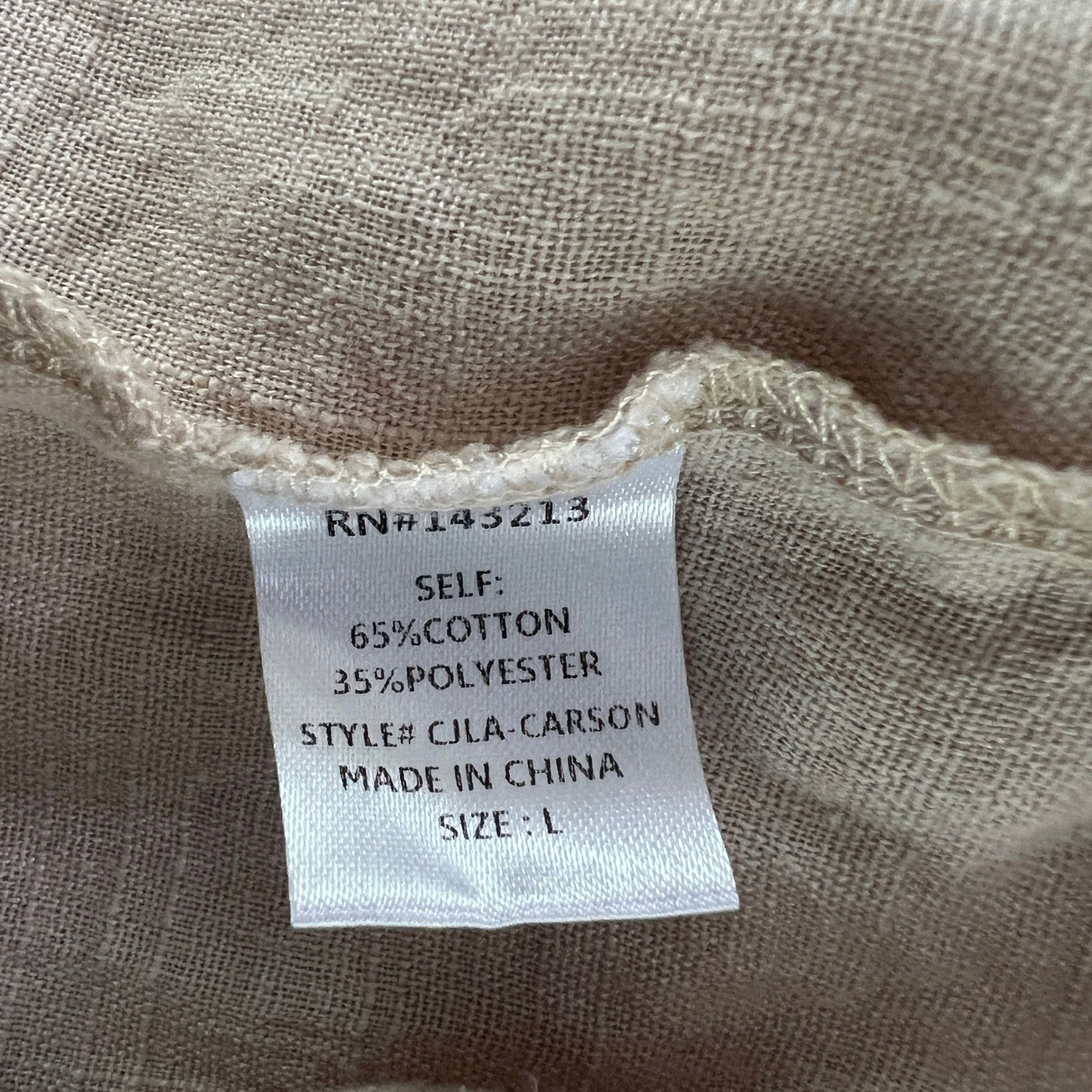 Oversized Button Down Shirt Sz L Women Beige Textured Cotton Tunic Coastal