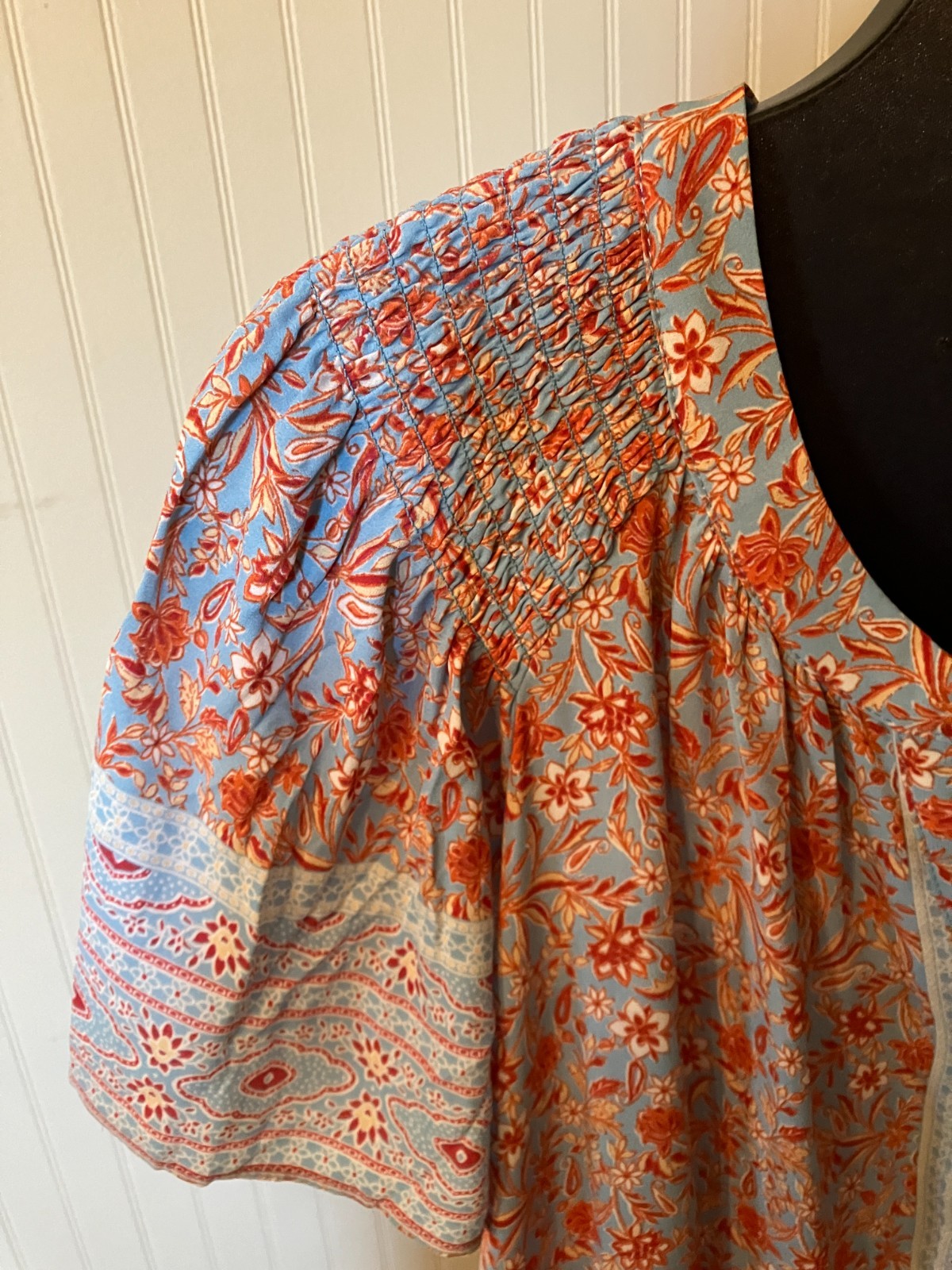ROSE + OLIVE~ 2X~Blue/Rust Romantic Cottagecore Floral~Chiffon Tunic BOHO Blouse