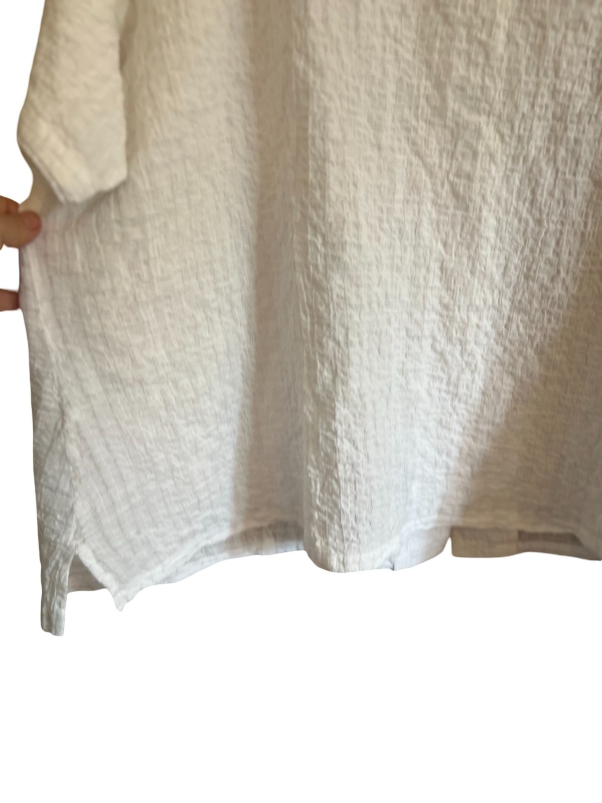 Eileen Fisher Woman 3X Top Cream Organic Cotton Boxy Band Collar Shirt Blouse